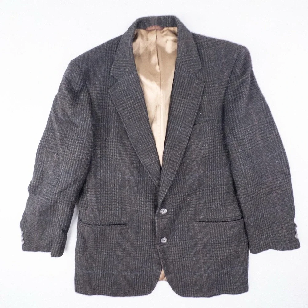 Vintage Nordstrom Mens Plaid Tweed Blazer 100% Wool Sport Coat L/XL